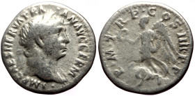 Trajan (98-117). AR denarius (Silver, 18mm, 2.87g) Rome, 101-102. 
Obv: IMP CAES NERVA TRAIAN AVG GERM, laureate head of Trajan right 
Rev: P · M · TR...