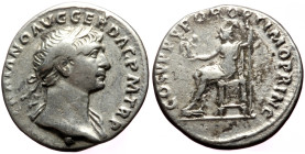 Trajan (98-117) AR Denarius (Silver, 3.39g, 18mm) ca 108-109, 
Obv: IMP TRAIANO AVG GER DAC P M TR P Laureate bust r., with drapery on l. shoulder. 
R...