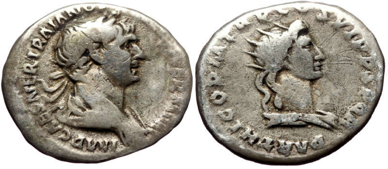 *Scarce* Trajan AR Denarius (Silver, 2.83g, 18mm) Rome, 116-117.
Obv: IMP CAES ...