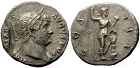 Hardian (117-138) AR Denarius (Silver, 3.15g, 18mm) Rome.
Obv: HADRIANVS AVGVSTVS P P, Bare head right.
Rev: COS III, Roma or Virtus standing right, w...