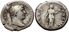 Hadrian (117-138) AR Denarius. (Silver, 2,90g, 17mm). 136 AD Rome. (RIC 241Aa). Anv: Hadrian's head on the right, around legend: HADRIANVS AVG COS III...