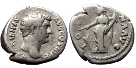 Hadrian (117-138) AR Denarius (Silver, 2.95g, 17mm) Rome.
Obv: HADRIANVS AVG COS III P P, Bare head of Hadrian, right.
Rev: FORTVNA AVG, Fortuna stand...