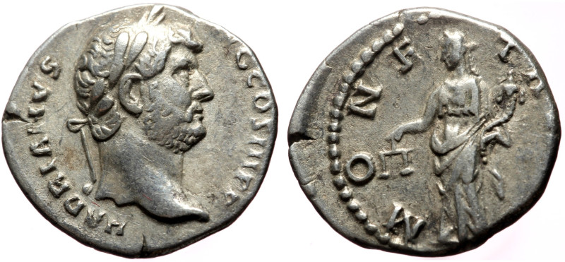 Hadrian (117-138) AR Denarius (Silver, 18mm, 3.13g) Rome, 134-138. 
Obv: HADRIAN...