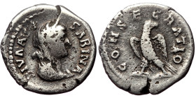 *Rare* Diva Sabina (died 137) AR Denarius (Silver, 2.70g, 19mm) Rome,
Obv: DIVA AVG - SABINA Bust veiled, draped r., wearing wreath of wheat ears.
R...