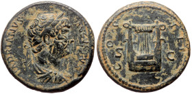 Hadrian, 117-138. Quadrans (Bronze, 19 mm, 4.34 g, 6 h), Rome mint, for Syria, 125-128. HADRIANVS AVGVSTVS Laureate, draped and cuirassed bust of Hadr...
