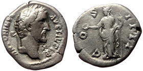 Antoninus Pius (138-161) AR Denarius (Silver, 2.72g, 19mm) Rome.
Obv: ANTONINVS AVG PIVS P P, Laureate head right.
Rev: COS IIII, 
Concordia(?) standi...