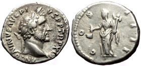 Antoninus Pius (138-161) AR Denarius (Silver, 18 mm, 3.07g) Rome, 151-152. 
Obv: ANTONINVS AVG PIVS P P TR P XV, Laureate head of Antoninus Pius to ri...