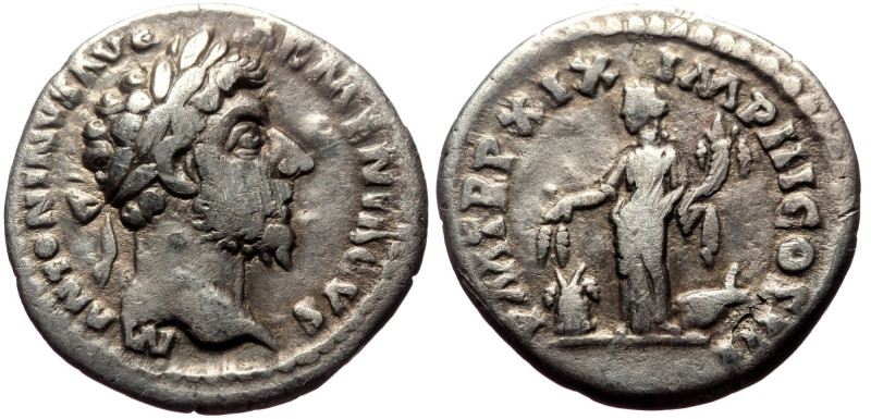 Marcus Aurelius (161-180) AR Denarius (Silver, 3.03g, 18mm) Rome, 165 
M ANTONIN...