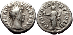 Lucius Verus (161-169) AR Denarius (Silver, 2,51g, 17mm) Rome, 161. 
Obv: IMP L AVREL VERVS AVG, laureate head to right 
Rev: PROV DEOR TR P COS II, P...
