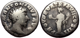 Lucius Verus (161-169) AR denarius (Silver, 18mm, 2.98g) Rome, 161.
Obv: IMP L AVREL VERVS AVG, bare head of Verus right
Rev: PROV DEOR TR P II COS ...