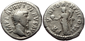 Lucius Verus (161-169) AR denarius (Silver, 17mm, 2,43g). Rome, 161. 
Obv: IMP L AVREL VERVS AVG, bare head of Verus right 
Rev: PROV DEOR TR P II COS...