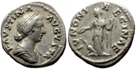 Faustina II (Augusta, 147-175) AR Denarius (Silver, 18mm,. 3.15g) Rome, struck under Marcus Aurelius, circa 161-164. 
Obv: FAVSTINA AVGVSTA Draped bus...