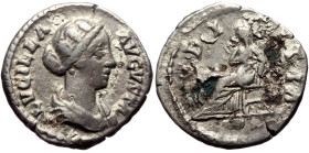 Lucilla (164-182) AR Denarius (Silver, 3.17g, 18mm) 
Obv: LVCILLA – AVGVSTA, Draped bust r. 
Rev: PVDIC – ITIA Pudicitia, veiled, seated l., with r. h...