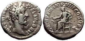 Commodus (177-192) AR denarius (Silver, 3.31g, 18mm) Rome. 
Obv: M COMM ANT P FEL AVG BRIT, laureate head of Commodus right 
Rev: P M TR P XIII IMP VI...