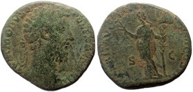 Commodus (177-192) AE Sestertius (Bronze, 17.43g, 29mm) Rome, 183. 
Obv: M COMMODVS ANTONINVS AVG, Laureate head r.; 
Rev: HILARITAS AVG TR P VIII IMP...