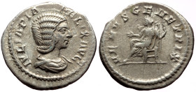 Julia Domna (193-211) AR Denarius (Silver, 2.99g, 19mm) Rome.
Obv: IVLIA PIA FELIX AVG, Draped bust right.
Rev: VENVS GENETRIX, Venus seated left with...
