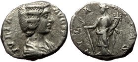 Julia Domna (Augusta, 193-217) AR Denarius (Silver, 17mm, 2.86g) Laodicea ad Mare, under Septimius Severus and Caracalla, ca. 198-202.
Obv: IVLIA AVGV...