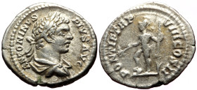 Caracalla (198-217) AR Denarius (Silver, 3.14g, 17mm) Rome, 205. 
Obv: ANTONINVS PIVS AVG, laureate, draped bust right 
Rev: PONTIF TR P VIII COS II, ...