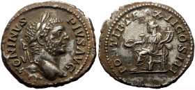 Caracalla (198-217) AR Denarius (Silver, 20mm, 3.21g) Rome, 209. 
Obv: ANTONINVS PIVS AVG, laureate head of Caracalla to right 
Rev: PONTIF TR P - XII...