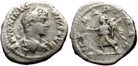 Caracalla (211-217) AR denarius (Silver, 19mm, 3.30g) Rome
Obv: ANTONINUS PIUS AVG; laureate and draped head of Caracalla to right 
Rev: VICT PART MAX...