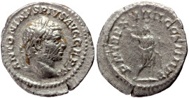 Caracalla (211-217) AR Denarius (Silver, 2.74g, 20mm) Rome, 216. 
Obv: ANTONINVS PIVS AVG GERM, laureate head right 
Rev: P M TR P XVIIII COS IIII P P...