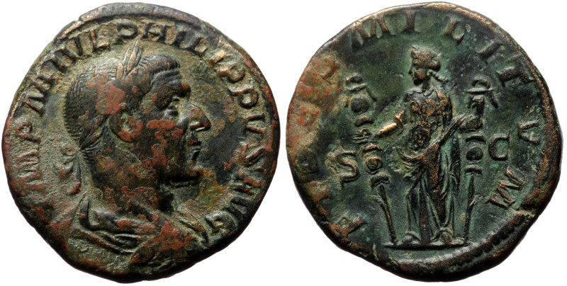 Philip I (244-249) AE Sestertius (Bronze, 18.22g, 29mm) 244
Obv: IMP M IVL PHIL...