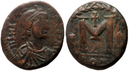 *Unpublished in standard references*
Anastasius I (491-518) AE Follis (Bronze, 23mm, 8.00g) Constantinople.
Obv: D N ANASTASIVS P P AVG, Diademed, dra...