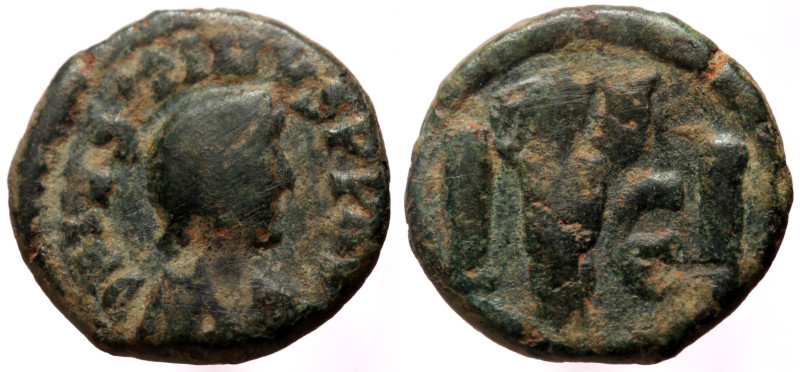 Justin I (518-527). AE Pentanummium (Bronze, 12mm, 1.58g) Antioch, 522-527. 
Obv...