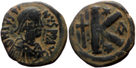 Justinian I (527-565) AE Half Follis (Bronze, 24mm, 7.60g) Constantinople.
Obv: D N IVSTINIANVS PP AVG, Diademed, draped and cuirassed bust right.
Rev...