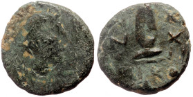 Justinian I (527-565) AE Decanummium (Bronze, 2.04g, 14mm) Nikomedia
Obv: Pearl diademed, draped, cuirassed bust right
Rev: Large I, ANNO to left, cro...