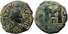 *Very interesting*
Justinian I (527-565) AE Follis (Bronze, 31mm, 16.44 gr) Theoupolis (Antioch)
Obv: D N IVSTINI - ANVS PP AVG, Diademed bust r., cri...
