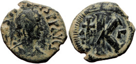 Justinian I (527-565) AE Half Follis (Bronze, 9.00g, 26mm) Antioch, 527-528
Obv: DN IVSTIANVS P AVG - Diademed, draped, and cuirassed bust right
Rev: ...