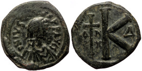Justinian I (527-565) AE Half Follis (Bronze, 6.24g, 25mm) Antioch, 527-528
Obv: DN IVSTIANVS P AVG - Diademed, draped, and cuirassed bust right
Rev: ...