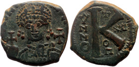 Justinian I (527-565) AE half follis (Bronze, 26mm, 9.58g) Antioch 
Obv: D N IVSTINIANVS P P AVG, helmeted and cuirassed bust of Justinian I facing, h...