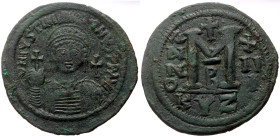 Justinian I the Great (527-565) AE Follis (Bronze, 41mm, 23.70g) Cyzicus, 2nd officina, dated RY 13 (539/40). 
Obv: D N IVSTINI-ANVS P P AVG, helmeted...