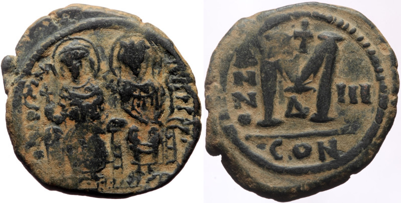 Justin II with Sophia (565-578) AE Follis (Bronze, 30mm, 12.93g) Constantinople ...