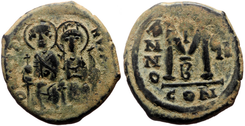 Justin II and Sophia (565-578) AE Follis (Bronze, 31mm, 13.13g) 565-578 AD. Cons...