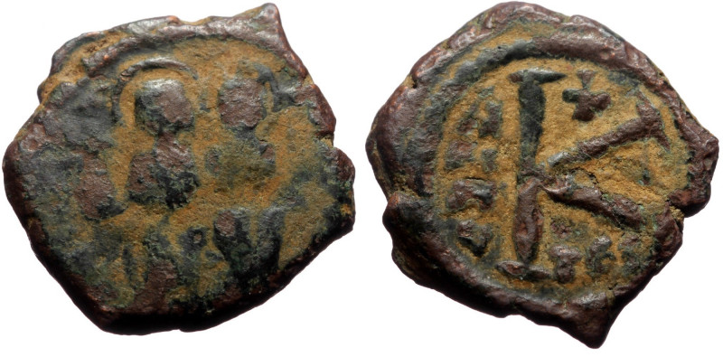 Justin II with Sophia (565-578) AE Half Follis (Bronze, 5.78g, 20mm) Thessalonic...