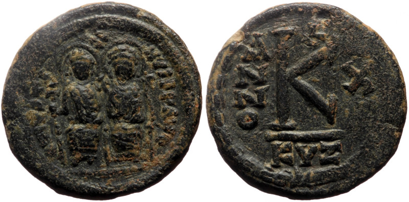 Justin II with Sophia (565-578) AE Half Follis (Bronze, 22mm, 8.98g) Cyzicus Dat...