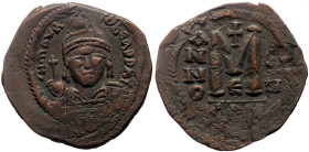 Maurice Tiberius (582-602) Constantinople AE Follis (Bronze, 33mm, 12.35g) 
Obv: D N MAVRC P P AVG, crowned, draped and cuirassed bust facing, holding...