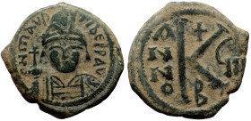 Maurice Tiberius (582-602) AE Half Follis (Bronze, 23mm, 5.51g) Cyzicus Dated RY 7 (588/9). 
Obv: O N mAVRIC TIЬЄR P P A, crowned and cuirassed bust f...