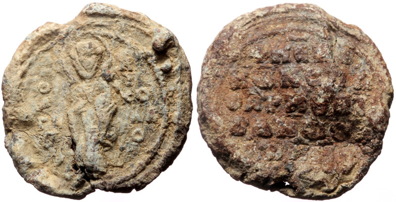 Byzantine Pb seal (Pb, 9.05g, 21mm)
Obv: Standing figure of St. Nicholas; detai...