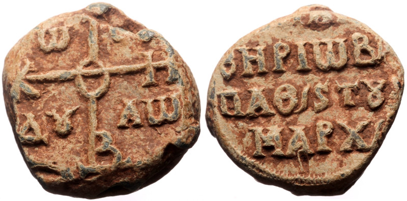 Byzantine Pb Seal (23mm, 19,21g) of Eleutherios imperial spatharios and tourmarc...