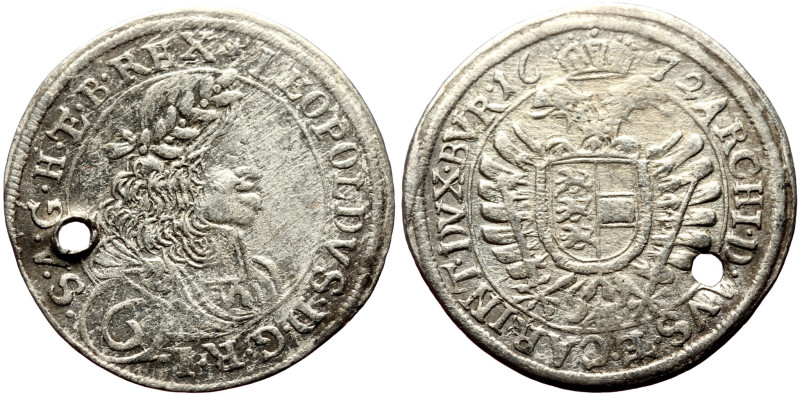 Holy Roman Empire, Leopold I (1657-1705) 6 AR Kreuzer (Silver, 2.92g, 25mm) 1672...