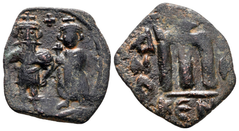 Heraclius with Heraclius Constantine AD 610-641. Constantinople
Follis or 40 Nu...