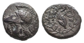 Greek Coins. 4th - 3rd century B.C. AE
Greek Coins
AEOLIS. Elaia. Ae (Mid 4th-3rd century BC). Obv: Helmeted head of Athena left.Rev: Ε - Λ. Grain e...