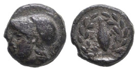 Greek Coins. 4th - 3rd century B.C. AE
Greek Coins
AEOLIS. Elaia. Ae (Mid 4th-3rd century BC). Obv: Helmeted head of Athena left.Rev: Ε - Λ. Grain e...