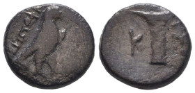 Greek Coins. 4th - 3rd century B.C. AE
AEOLIS. Kyme. Ae (Circa 350-250 BC). Diogenes, magistrate.
Obv: DIOΓΕΝΗΣ.
Eagle standing right.
Rev: KY.
O...