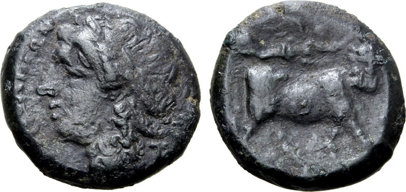 Southern Campania, Neapolis, c. 275-250 BC. Æ (19mm, 6.87g, 9h). Laureate head o...