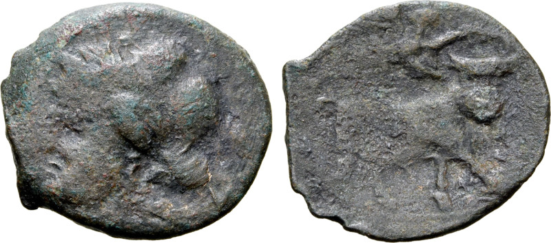 South Italy, uncertain mint, c. 280-240 BC. Æ (19mm, 3.27g, 6h). Laureate head o...